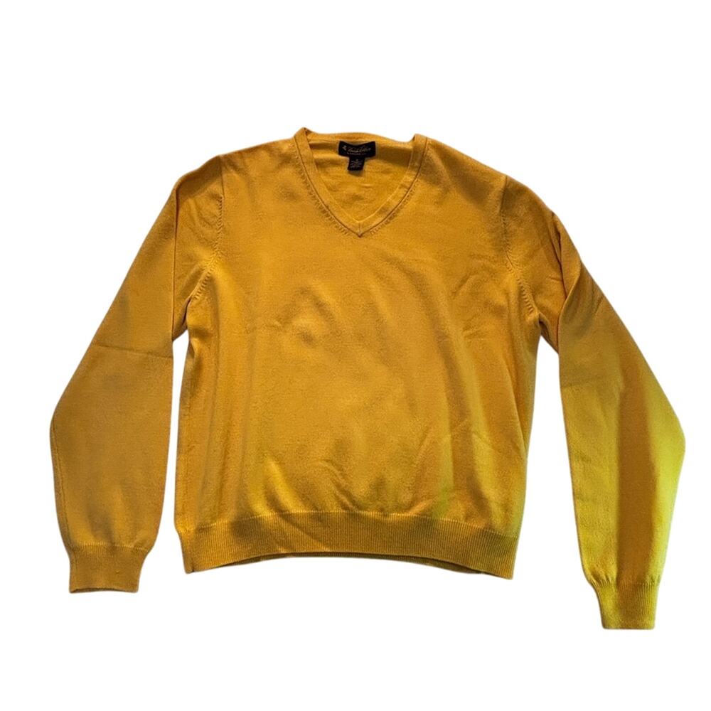VTG Brooks Brothers Merino Wool V-Neck Sweater Yellow M Made in Hong Kong